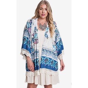 Vintage Bohemian Flower Lace Trim Cardigan Kimono